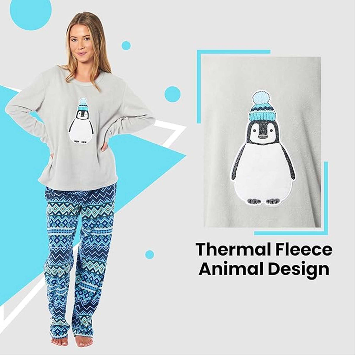 Daisy Dreamer Women's Penguin Thermal Fleece Pyjamas Set Soft Warm Winter PJs