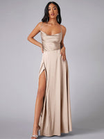 Women's Sexy Slim fit Backless Spaghetti Strap Cowl Neck Dress Khaki