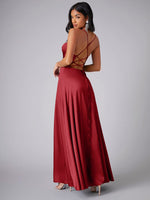 Women's Sexy Slim fit Backless Spaghetti Strap Cowl Neck Dress