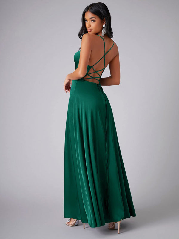 Women's Sexy Slim fit Backless Spaghetti Strap Cowl Neck Dress