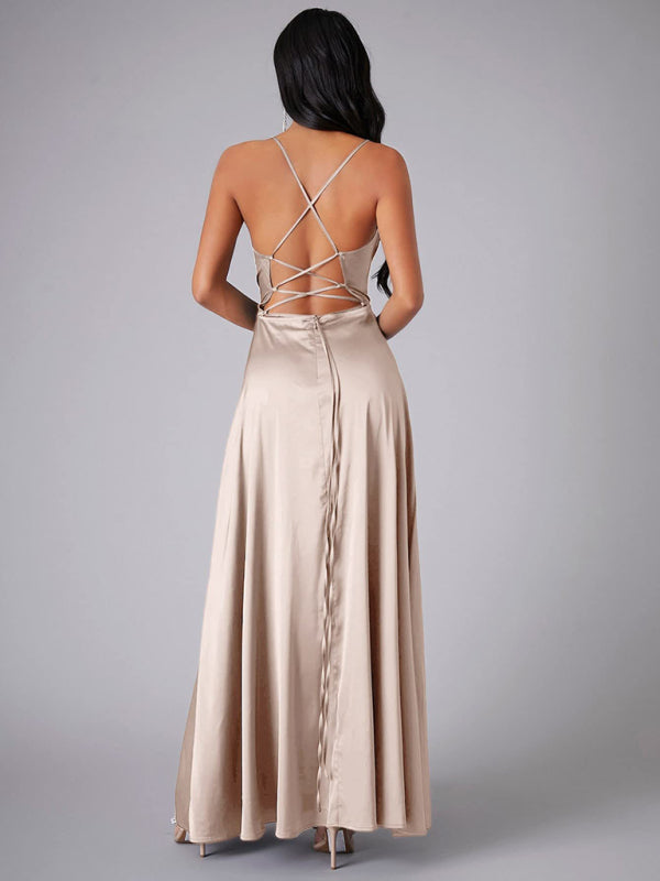 Women's Sexy Slim fit Backless Spaghetti Strap Cowl Neck Dress