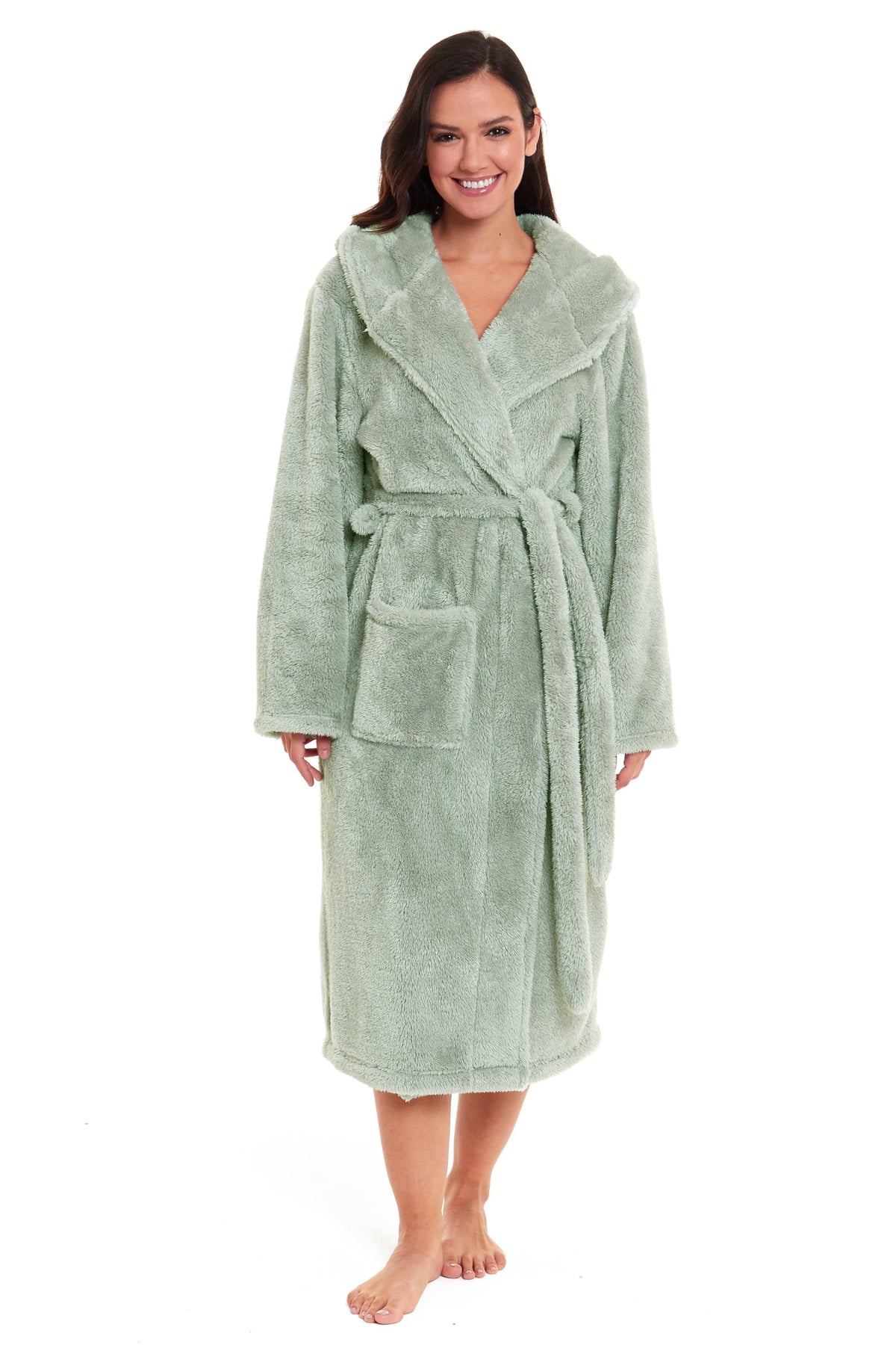 Daisy Dreamer Snuggle Fleece Hooded Robe - Soft Luxurious Dressing Gown SAGE GREEN