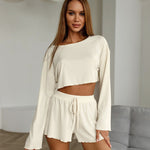 Women's Soft Knitted Short Pyjamas Midriff-baring Long Sleeve Suit