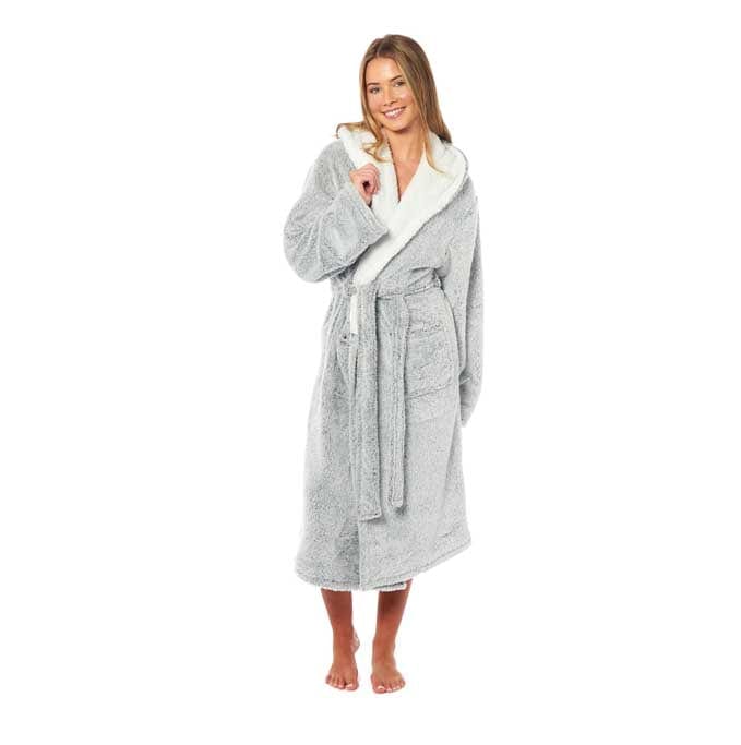 Daisy Dreamer Shimmer Grey Fleece Hooded Robe - Soft Plush Dressing Gown