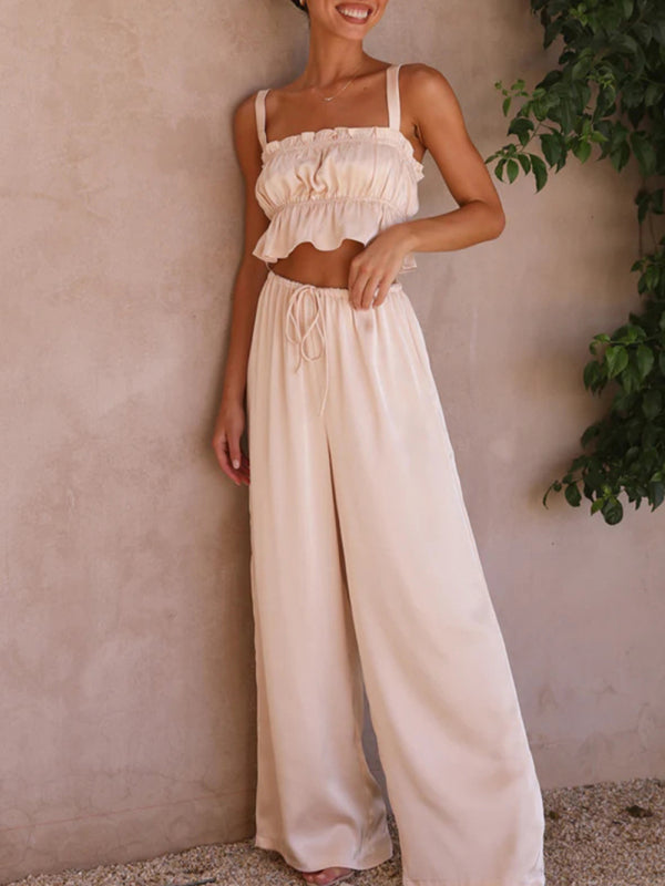 Women's Strap Top Wide-leg Pants Trouser & Top Co-ord Set