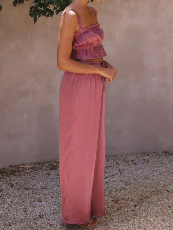 Women's Strap Top Wide-leg Pants Trouser & Top Co-ord Set