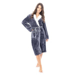 Daisy Dreamer Plush Fleece Hooded Robe - Soft Velvet Winter Dressing Gown CHARCOAL SHERPA HOOD