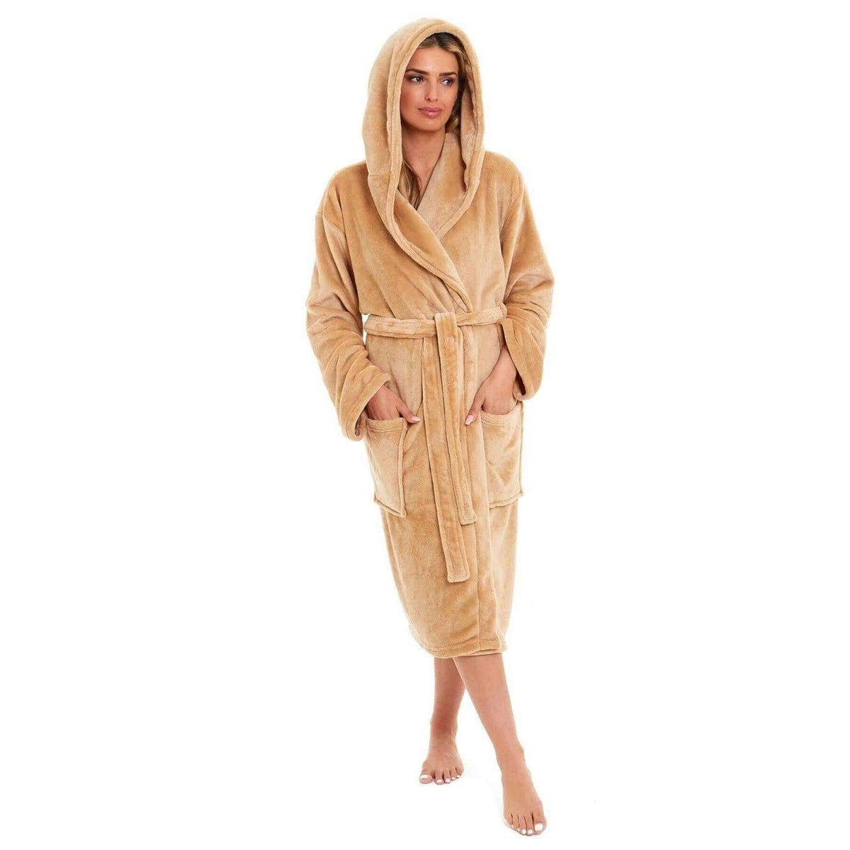 Daisy Dreamer Plush Fleece Hooded Robe - Soft Velvet Winter Dressing Gown GOLD
