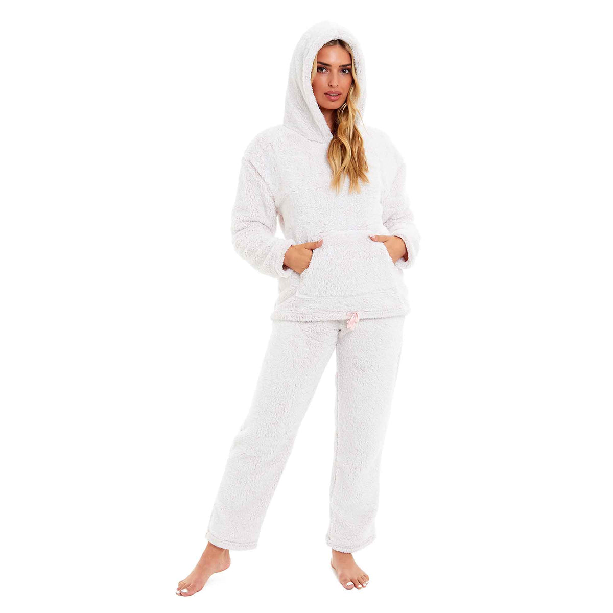 Daisy Dreamer Women's Ultra-Soft Plush Fleece Hooded Winter Pajama Set PINK
