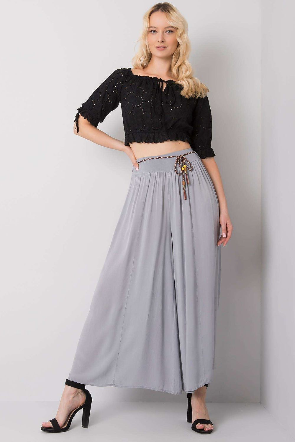 Och Bella Women’s High Waisted Wide Leg Trousers grey