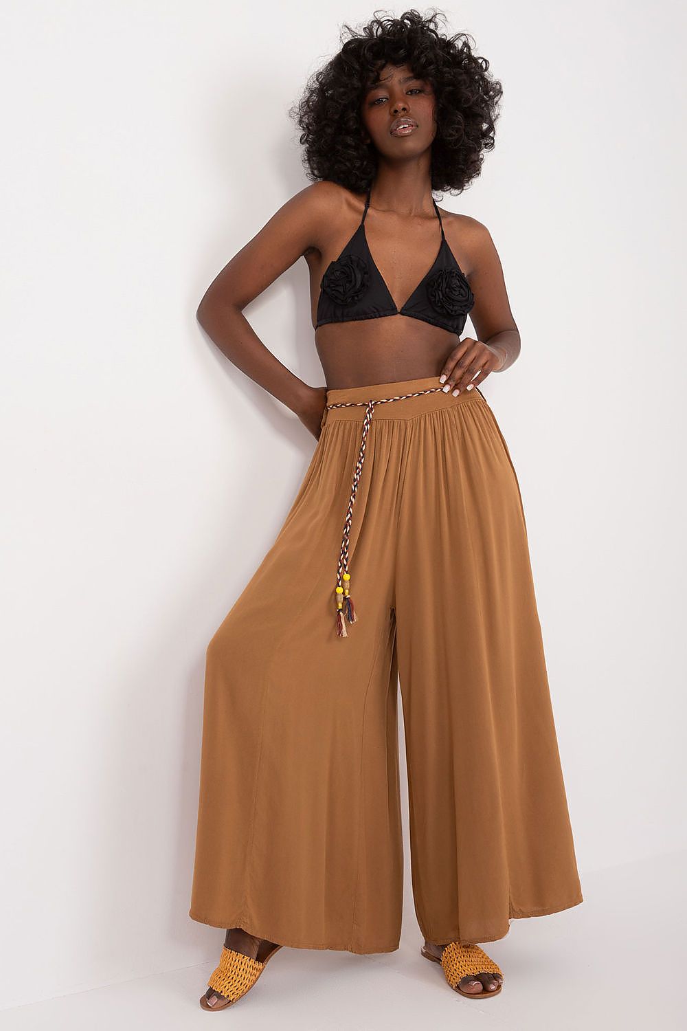 Och Bella Women’s High Waisted Wide Leg Trousers brown