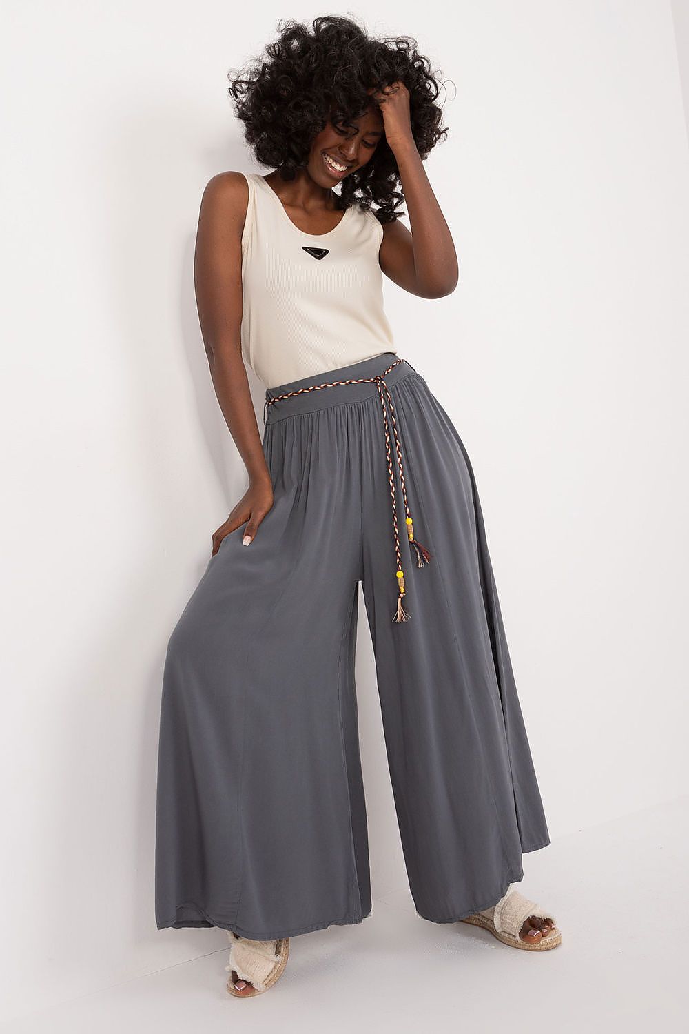 Och Bella Women’s High Waisted Wide Leg Trousers grey 2
