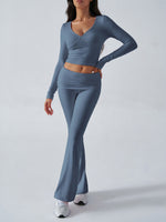 Yoga Wear Slim Fit Sports Knit Long Sleeve Pants Two-Piece Loungewear Set