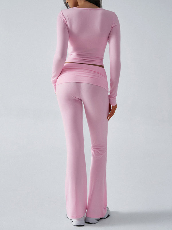 Yoga Wear Slim Fit Sports Knit Long Sleeve Pants Two-Piece Loungewear Set