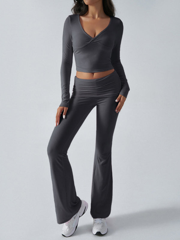 Yoga Wear Slim Fit Sports Knit Long Sleeve Pants Two-Piece Loungewear Set