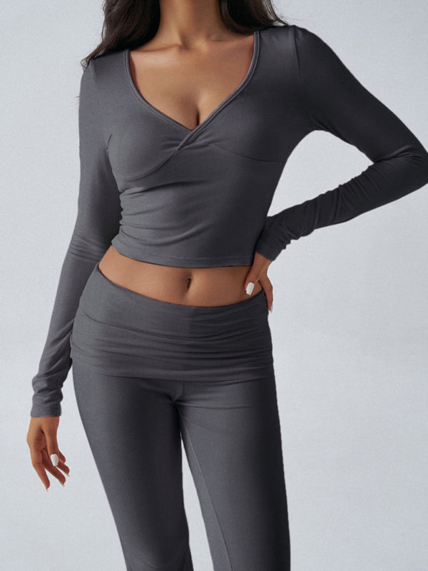 Yoga Wear Slim Fit Sports Knit Long Sleeve Pants Two-Piece Loungewear Set