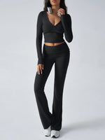 Yoga Wear Slim Fit Sports Knit Long Sleeve Pants Two-Piece Loungewear Set