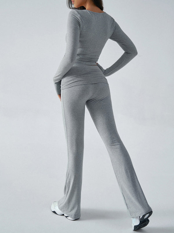 Yoga Wear Slim Fit Sports Knit Long Sleeve Pants Two-Piece Loungewear Set