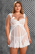 YesX Plus Size White Lace Underwire Babydoll & Thong Set XL & XXL
