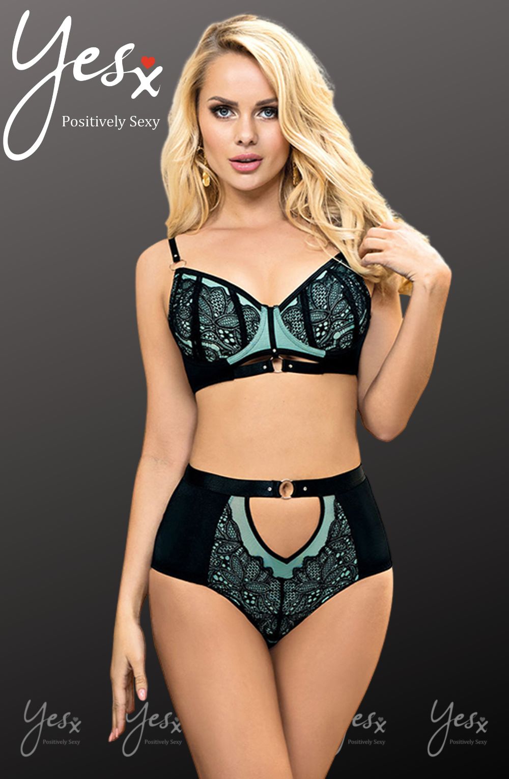 YesX Bra Brief Lingerie Set Black & Blue