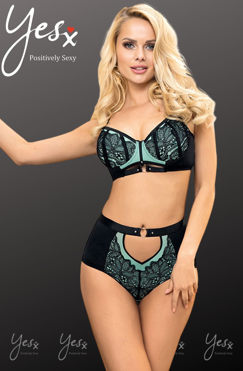 YesX Bra Brief Lingerie Set Black & Blue