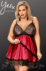 YesX Plus Size Babydoll & Blindfold Black Lace & Red Satin