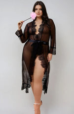 YesX Plus Size Lacey Black Robe