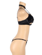 YesX Hollow Cut Halter Bra Lingerie Set Black