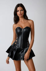 YesX Black Premium Faux Leather Corset & Skirt