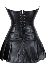YesX Black Premium Faux Leather Corset & Skirt