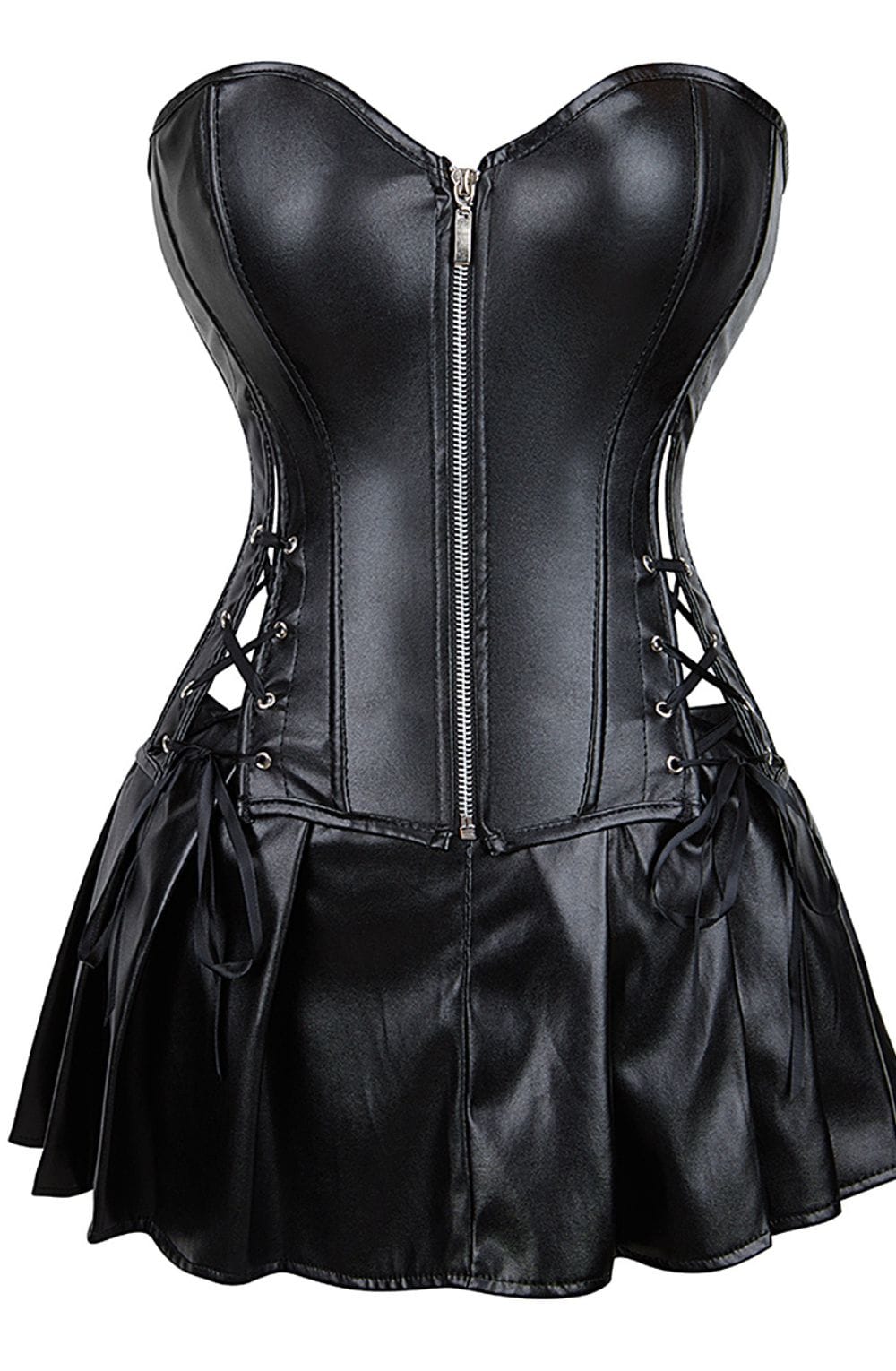 YesX Black Premium Faux Leather Corset & Skirt