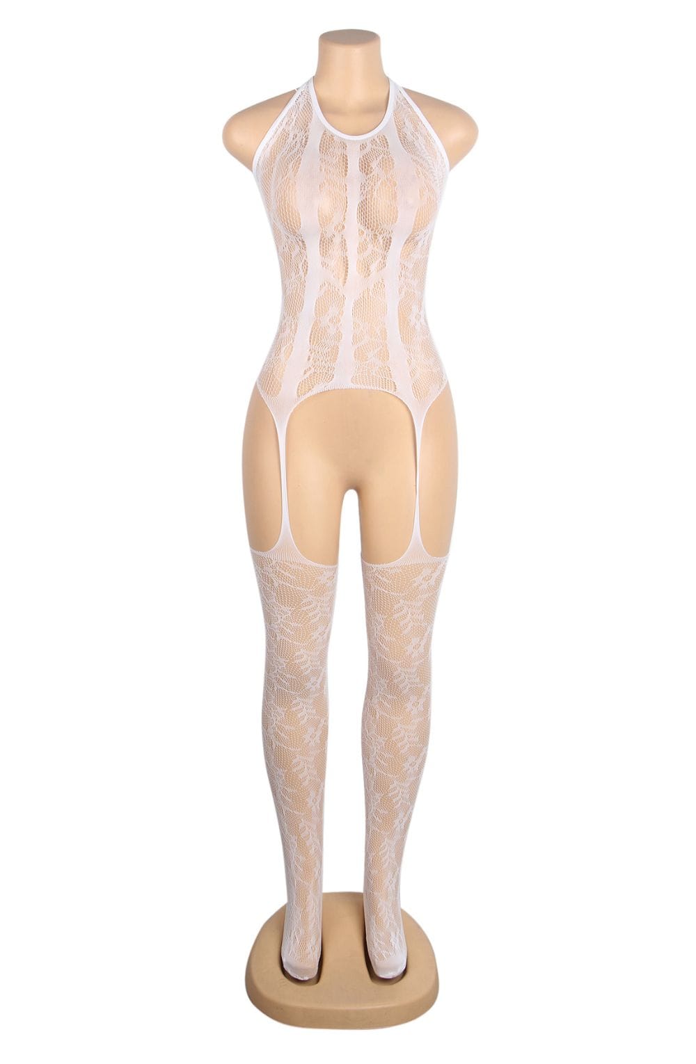 YesX One Piece Halterneck Floral Bodystocking White