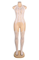 YesX One Piece Halterneck Floral Bodystocking White