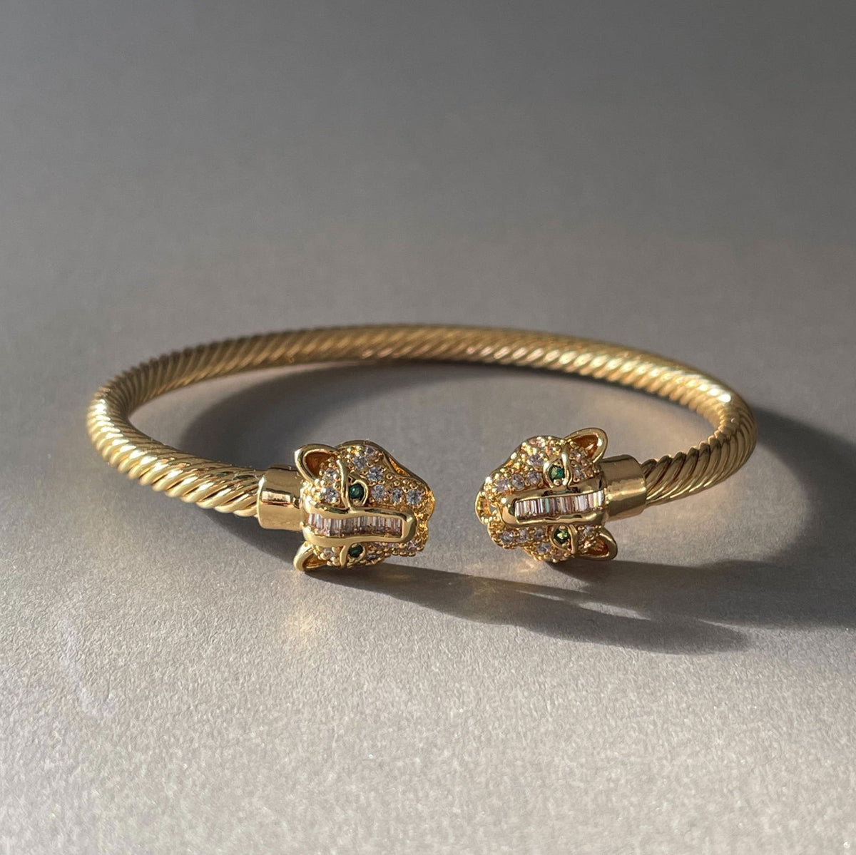 Zuri Gold Textured Panther Cuff Bangle