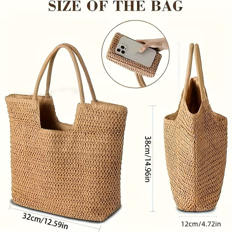 Beige Raffia Tote Bag & Straw Hat Set — 2-Piece Woven Beach Holiday Set for Women – alternate view 3