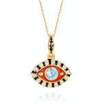 18K Gold Evil Eye Inlaid Gemstone Necklace Style C-Orange-White