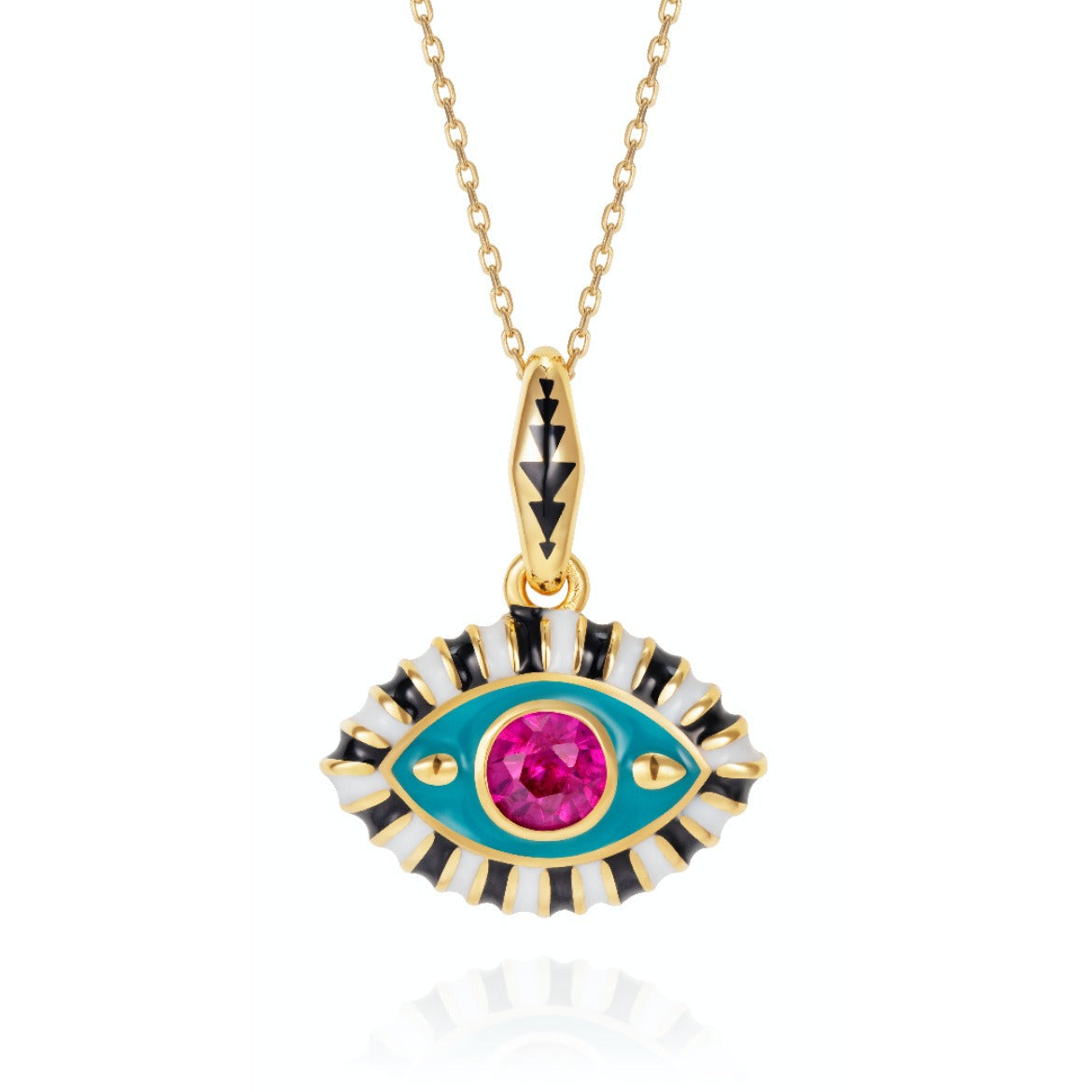 18K Gold Evil Eye Inlaid Gemstone Necklace Style B-Blue-Purple