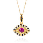18K Gold Evil Eye Inlaid Gemstone Necklace