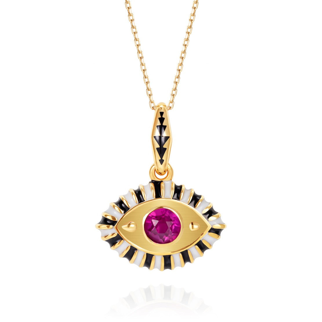 18K Gold Evil Eye Inlaid Gemstone Necklace Style D-Gold-Purple