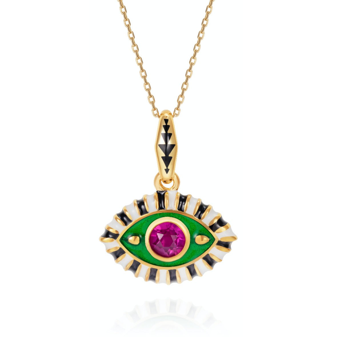 18K Gold Evil Eye Inlaid Gemstone Necklace Style A-Green-Purple