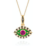 18K Gold Evil Eye Inlaid Gemstone Necklace Style A-Green-Purple