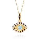 18K Gold Evil Eye Inlaid Gemstone Necklace Style E-Gold-White