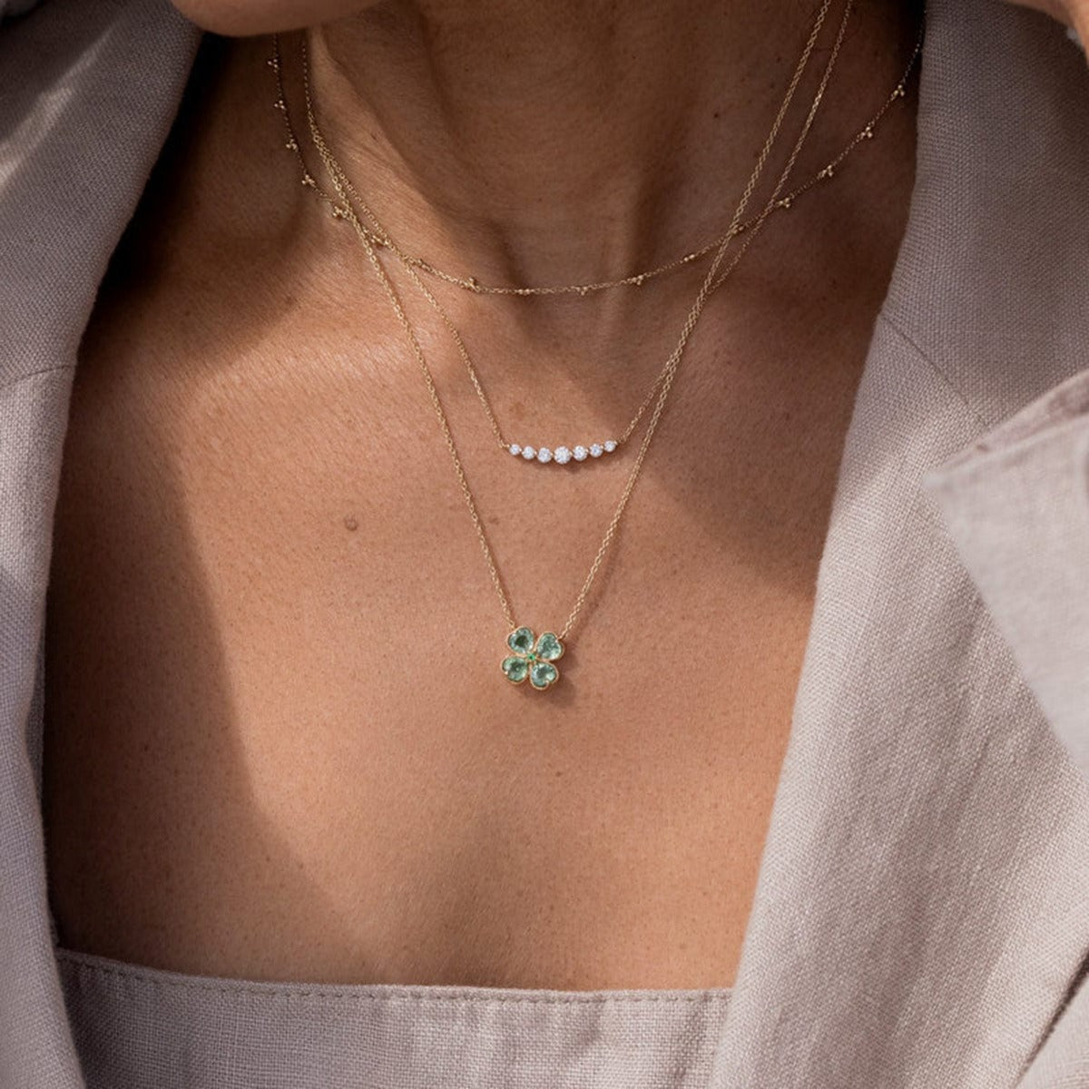 18K Gold Four-Leaf Clover Inlaid Gemstone Earrings & Necklace Set