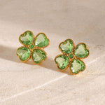 18K Gold Four-Leaf Clover Inlaid Gemstone Earrings & Necklace Set