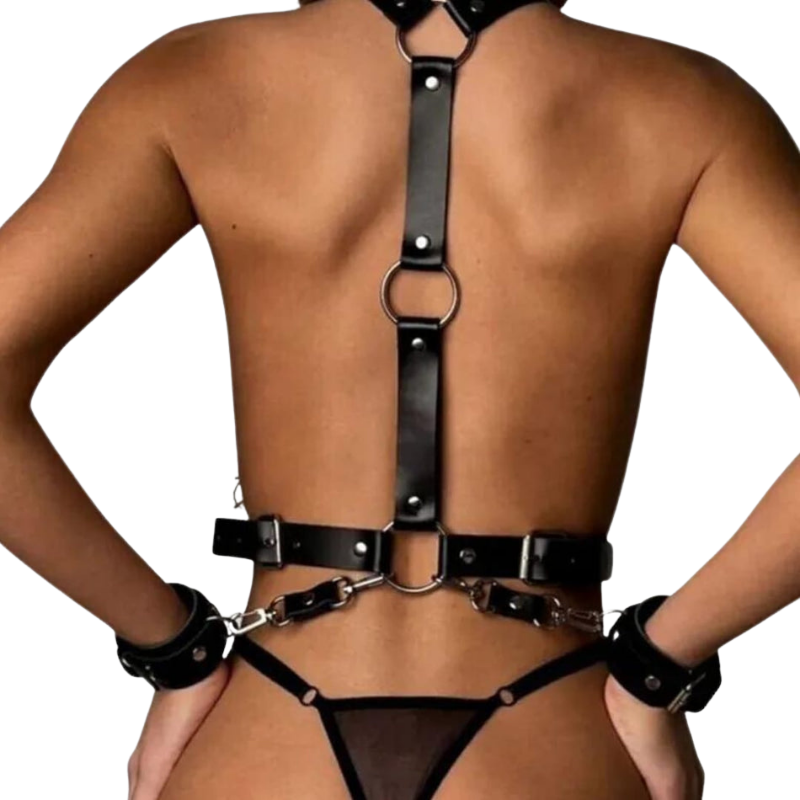 Women's Real Leather Harness Bodysuit | Erotic Bondage Belt Lingerie