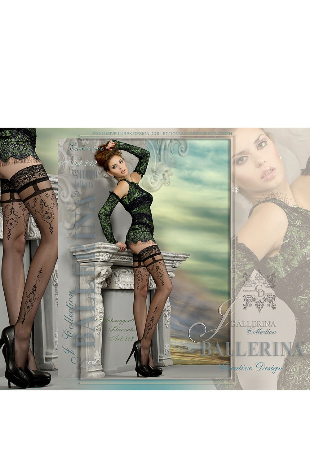 Ballerina Faux Suspender Sparkly Detail Hold Ups Nero Black with Lurex