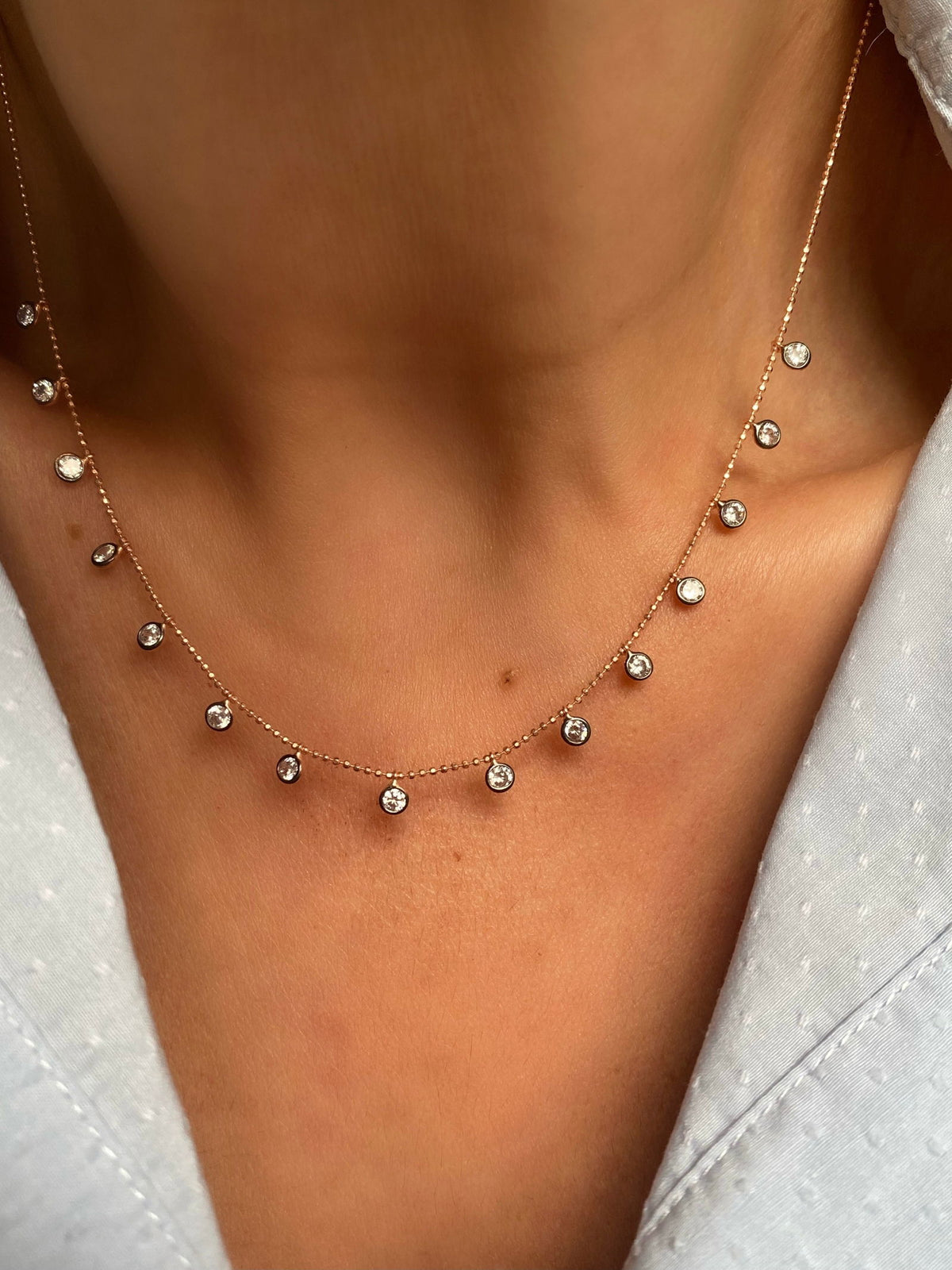 45cm Chain Necklace with Droplet Stones