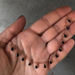 45cm Chain Necklace with Droplet Stones Black Rose Gold Plated Silver Droplet