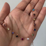 45cm Chain Necklace with Droplet Stones Rainbow Rose Gold Plated Silver Round