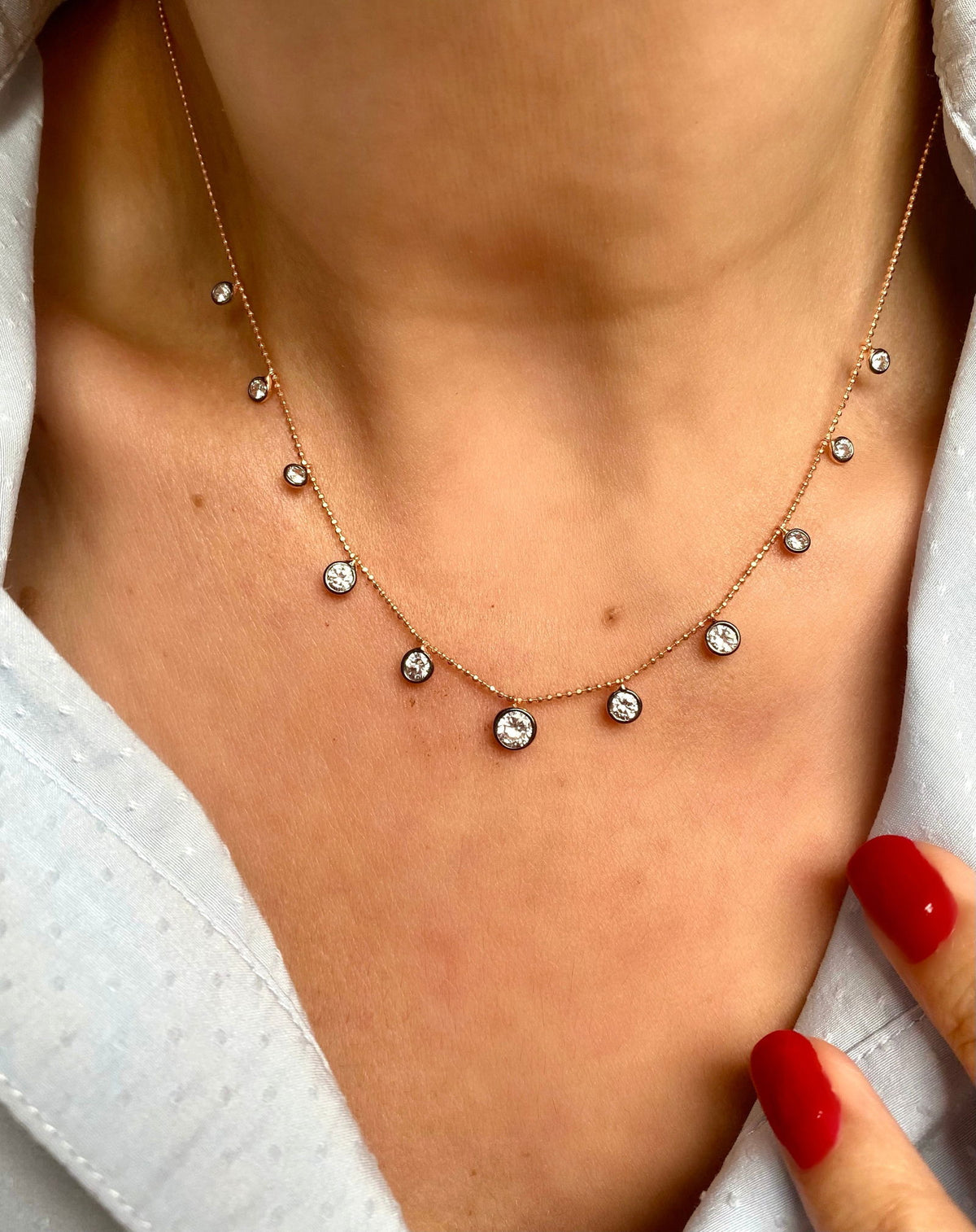45cm Chain Necklace with Droplet Stones